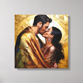 Golden Lovers Portrait ❤️ Klimt Inspiriertes Desig Leinwanddruck (Vorderseite)
