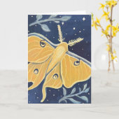 Golden Luna Moth Night Sky Guache Malerei Karte (Gelbe Blume)
