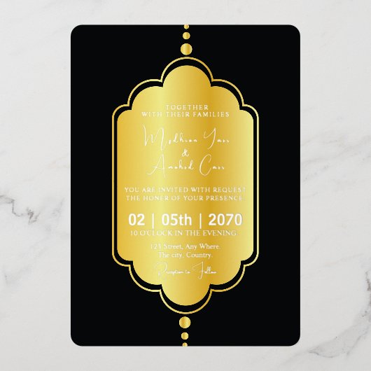 Golden Luxe Hochzeitsreise-Card Gold Folieneinladung (Vorderseite)