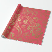 Golden Luxe Paisley auf tropisch rosa Hintergrund Geschenkpapier (Ungerollt)
