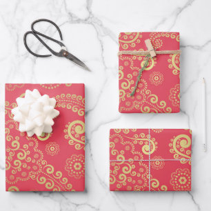 Golden Luxe Paisley auf tropisch rosa Hintergrund Geschenkpapier Set
