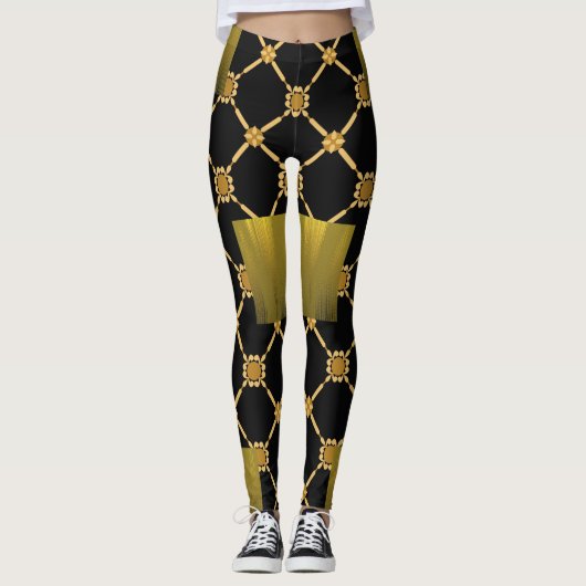 Golden Luxe: Schwarze Elegance Leggings (Vorderseite)