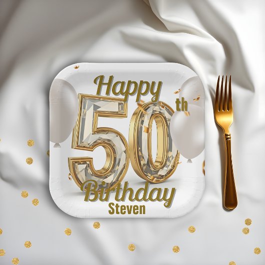 Golden Luxuriöse Elegance 50. Geburtstag Pappteller
