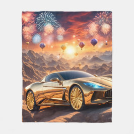 golden luxury car in a desert landscape fleecedecke