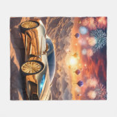 golden luxury car in a desert landscape fleecedecke (Vorderseite (Horizontal))