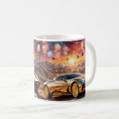 golden luxury car in a desert landscape kaffeetasse (VorderseiteRechts)