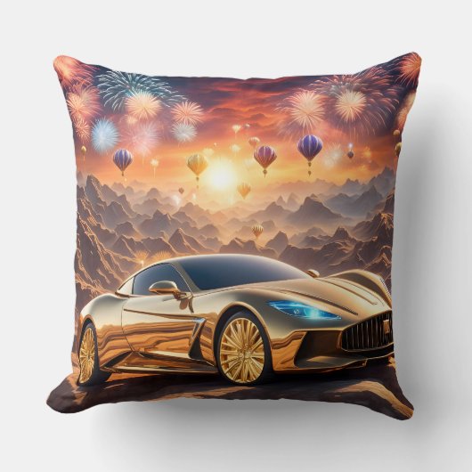 golden luxury car in a desert landscape kissen (Vorderseite)