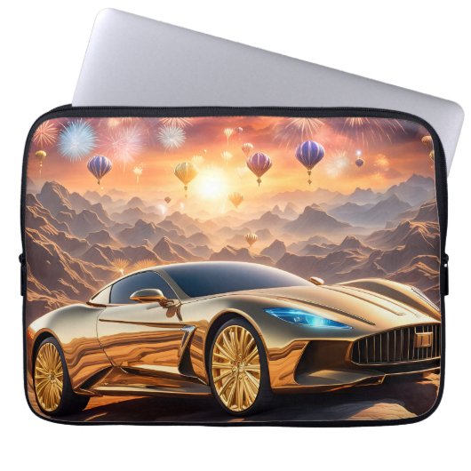 golden luxury car in a desert landscape laptopschutzhülle (Vorderseite)