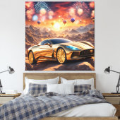golden luxury car in a desert landscape leinwanddruck (Insitu (Schlafzimmer))
