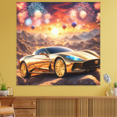 golden luxury car in a desert landscape leinwanddruck (Insitu (Wohnzimmer))