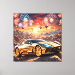 golden luxury car in a desert landscape leinwanddruck