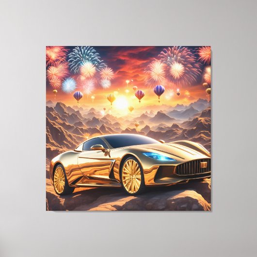 golden luxury car in a desert landscape leinwanddruck (Vorderseite)
