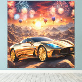 golden luxury car in a desert landscape leinwanddruck (Insitu (Holzboden))