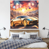 golden luxury car in a desert landscape leinwanddruck (Insitu (Schlafzimmer))