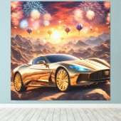 golden luxury car in a desert landscape leinwanddruck (Insitu (Holzboden))