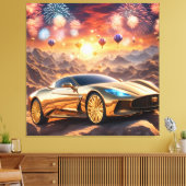 golden luxury car in a desert landscape leinwanddruck (Insitu (Wohnzimmer))