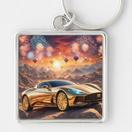 golden luxury car in a desert landscape schlüsselanhänger