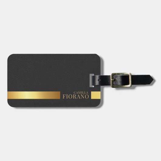 Golden Luxury Elegant Leather Texture Monogram Gepäckanhänger (Vorderseite horizontal)