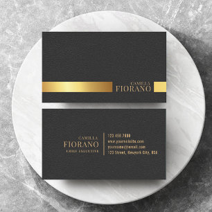 Golden Luxury Elegant Leather Texture Monogram Visitenkarte