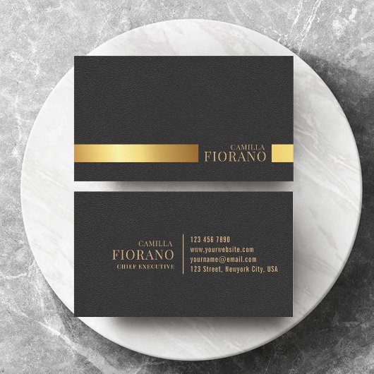 Golden Luxury Elegant Leather Texture Monogram Visitenkarte