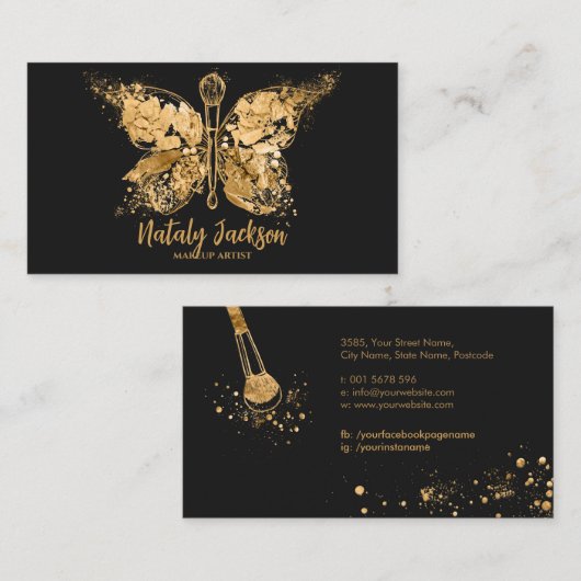 Golden Luxury Makeup Butterfly Visitenkarte (Vorne/Hinten)