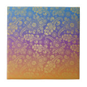 Golden Luxury Paisley on Blue, Lila und Orange Fliese (Vorderseite)