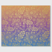 Golden Luxury Paisley on Blue, Lila und Orange Geschenkpapier (Flach)