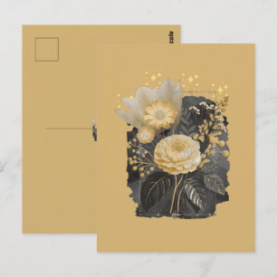 Golden Magical Floral Bouquet in Silver Frame Postkarte