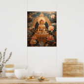Golden Maitreya Buddha Pink Blume Illustration Poster (Küche)
