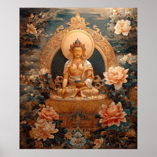 Golden Maitreya Buddha Pink Blume Illustration Poster (Vorne)