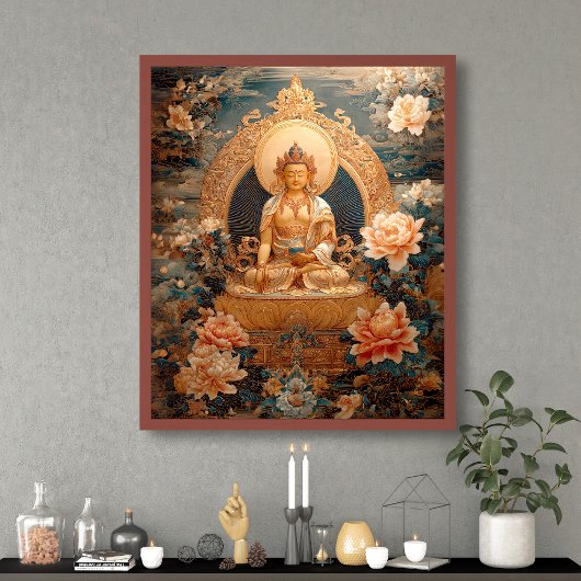 Golden Maitreya Buddha Pink Blume Illustration Poster