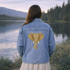 Golden Mandala Elephant - Boho Graphic Art Jeansjacke