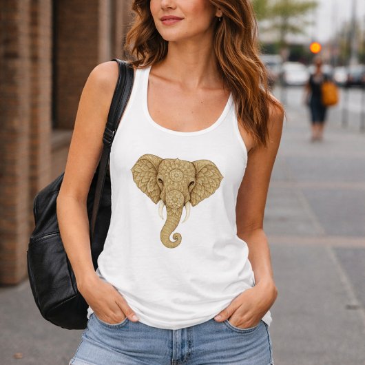Golden Mandala Elephant - Boho Graphic Art Print Tank Top