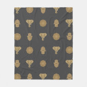 Golden Mandala Elephant Hamsa Hand -Boho Art Print Fleecedecke (Vorderseite)