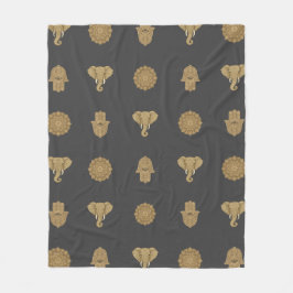 Golden Mandala Elephant Hamsa Hand -Boho Art Print Fleecedecke