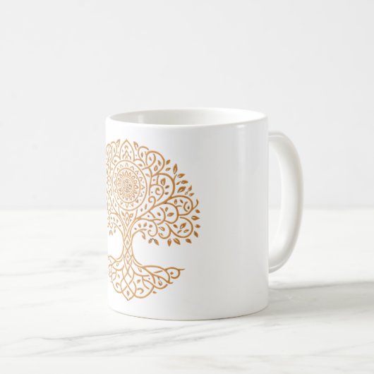 Golden Mandala Lebensbaum Tasse | Hellbraun Botani (VorderseiteRechts)