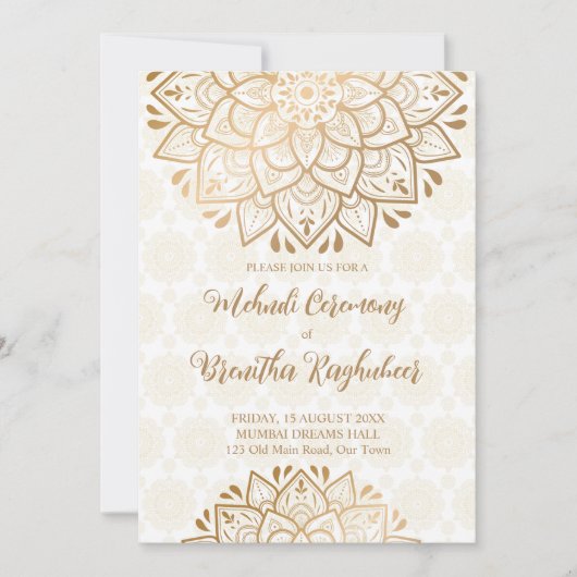 Golden mandala Mehndi Indian Wedding Einladung (Vorderseite)