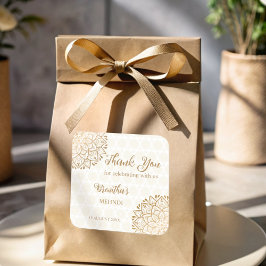 Golden mandala Mehndi personalisiert Quadratischer Aufkleber