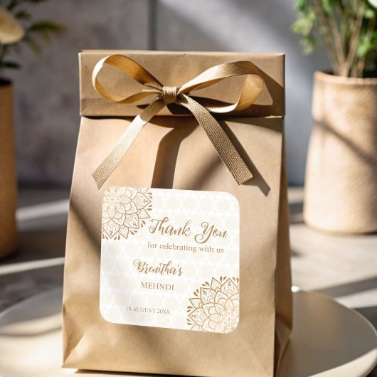 Golden mandala Mehndi personalisiert Quadratischer Aufkleber