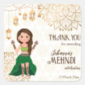 Golden mandala mit niedlichen indischen Braut pers Quadratischer Aufkleber (Vorderseite)