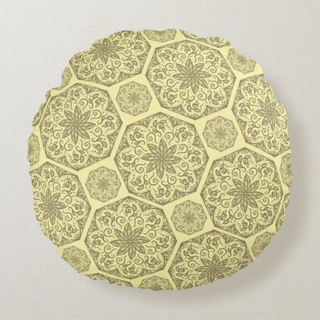 Golden Mandala Mosaic Pattern Throw Kissen (Vorderseite)