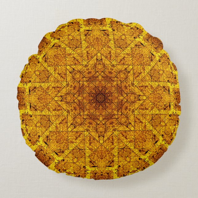 Golden Mandala Rundes Kissen (Vorderseite)