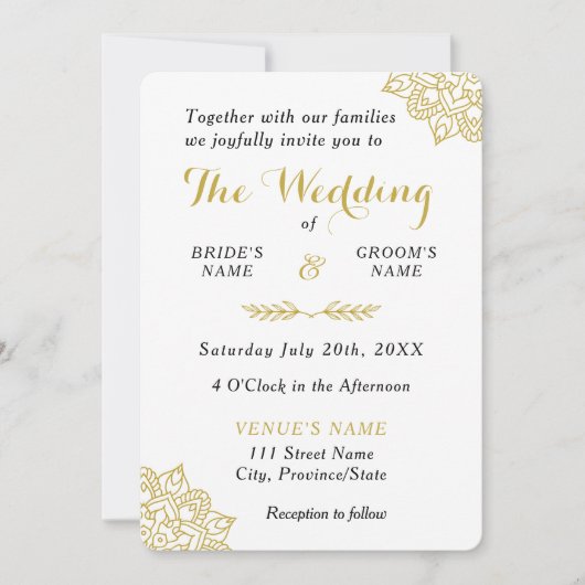 Golden Mandala Wedding Einladung (Vorderseite)