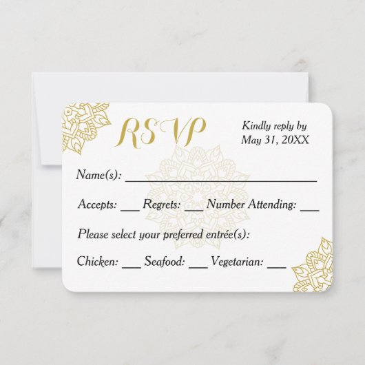 Golden Mandala Wedding Einladung RSVP Card (Vorderseite)