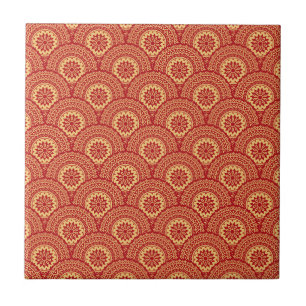 Golden Mandala Wellen im roten Hintergrund Fliese