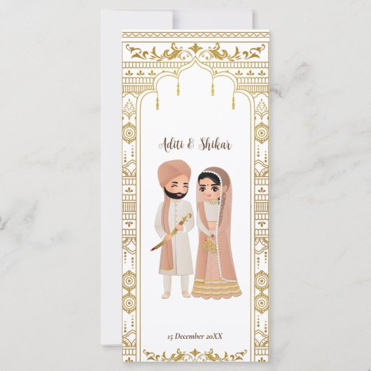 Golden Mandap Border indisches Hochzeitsmenü (Rückseite)