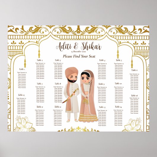 Golden Mandap Indische Hochzeitssatchkarte max. 16 Poster (Vorne)