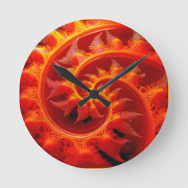 Golden Mandelbrot Set With Fern Accents Runde Wanduhr