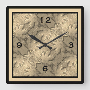 Golden Maple Blätter Wall Clock Quadratische Wanduhr