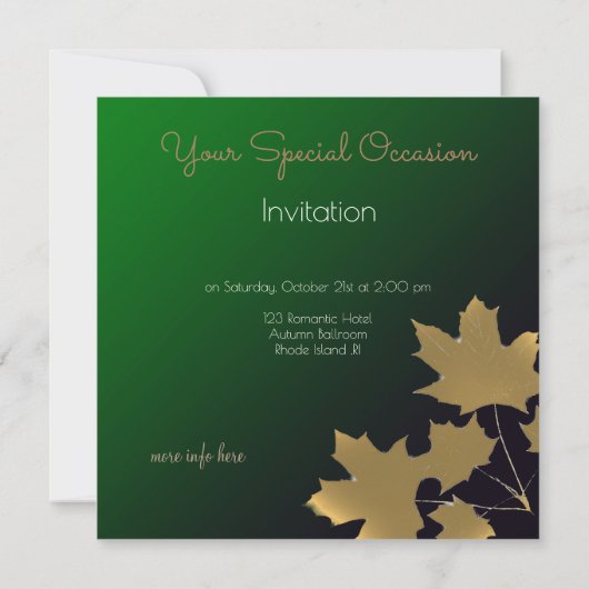 Golden maple leaves in  Emerald gradient  Einladung (Rückseite)